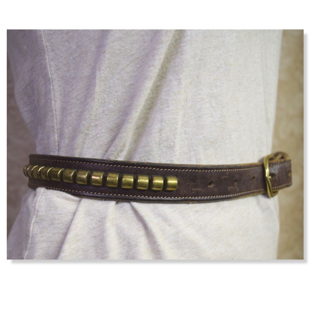 Tory Burch Brown Leather Belt with Gold Studs
